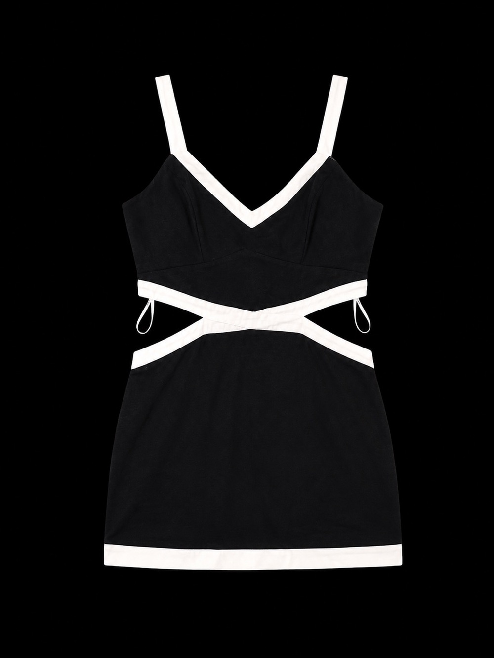 Lulus NWT Black Mini Dress with White Trim and cutouts